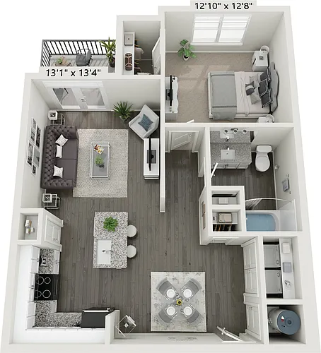 Floor plan 1x1 NS - One Bedroom, One Bathroom