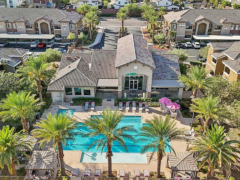 Aerial View of La Vie Pool and Palm Trees
