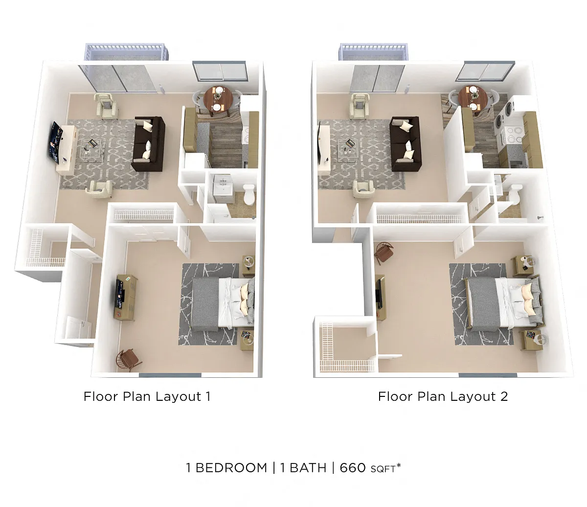 Floor plan One Bedroom - 660 sqft