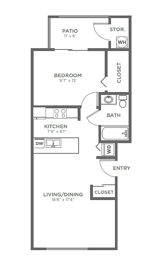 Floor plan 1 Bed, 1 Bath A5 Renovated