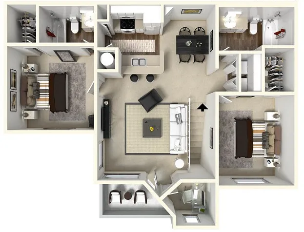 Floor plan Two Bedrooms, 2 Bath 1007 SqFt