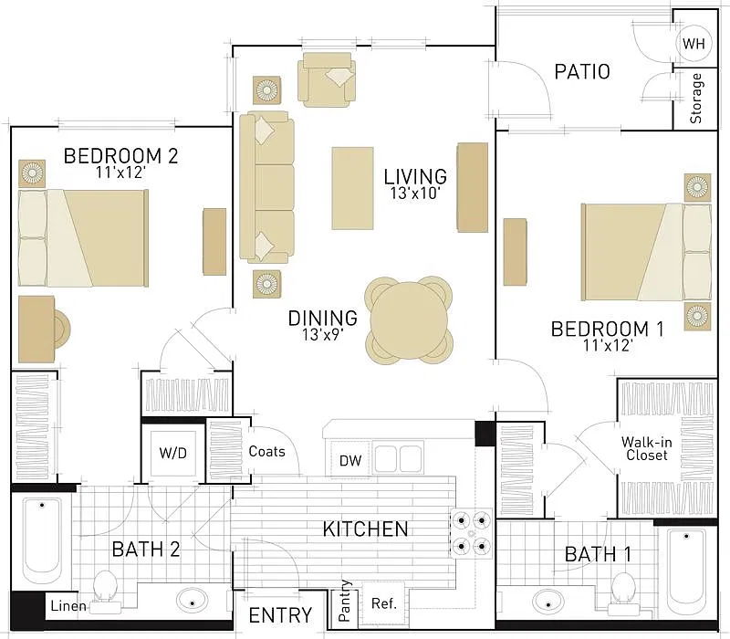 Floor plan The Laurels- Two Bedrooms