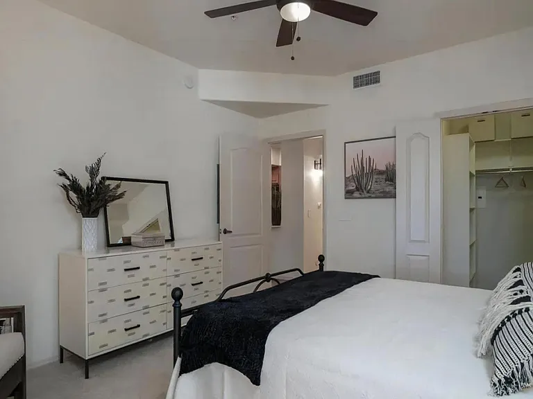 Expansive Bedroom with Ceiling Fan and Walk-In Closet Access