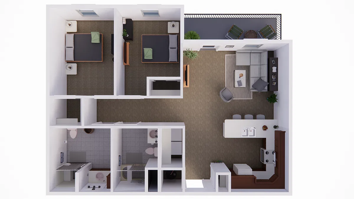 Floor plan 2 Bedroom 2 Bathroom B1