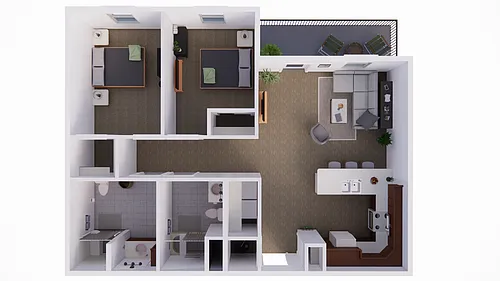 Floor plan 2 Bedroom 2 Bathroom B1