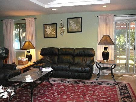 Large living room with skylight