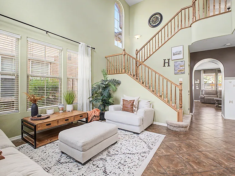 Entry living room and stair view