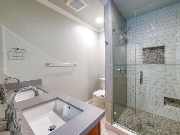 Master bathroom with dual sinks