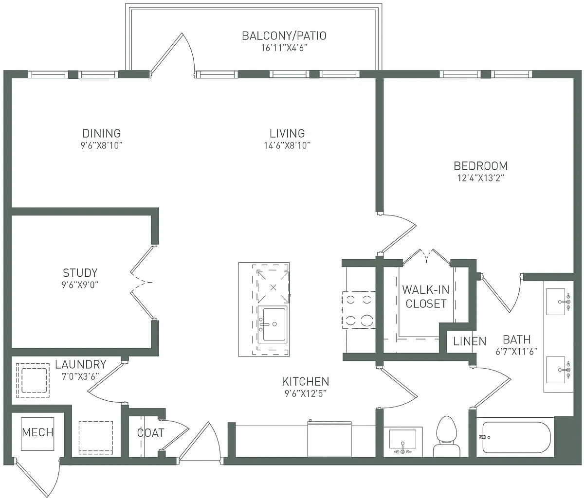 Floor plan 1x1 Study