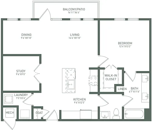 Floor plan 1x1 Study