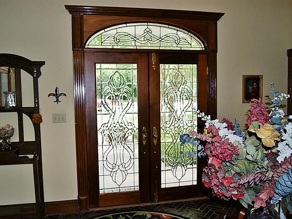 WOOD LEADED GLASS DOUBLE FRONT DOORS