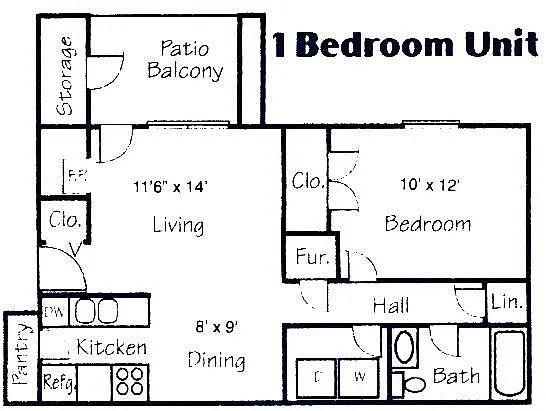 Floor plan 1 BR or 1 BR Large Apartment