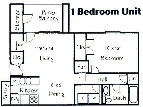 Floor plan 1 BR or 1 BR Large Apartment