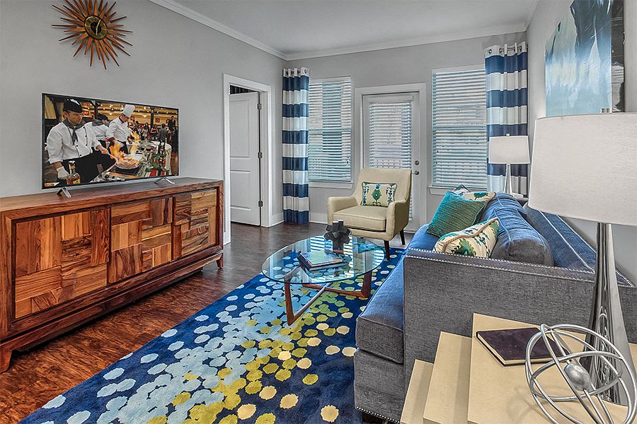 Large windows and crown molding