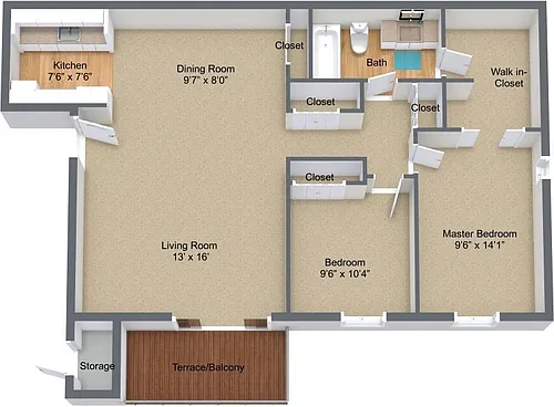 Floor plan Two Bedroom - One Bath