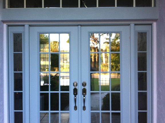 Front doors look out to lake