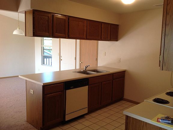 Kitchen, cabinets, and dishwasher