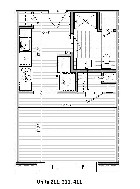 Floor plan One Bedroom with Washer Dryer In Unit