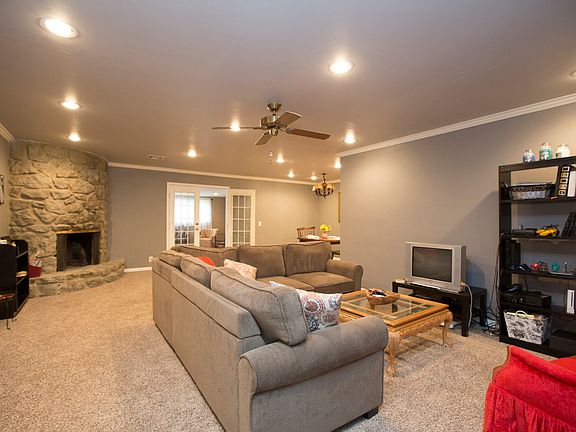 Grand stone fireplace