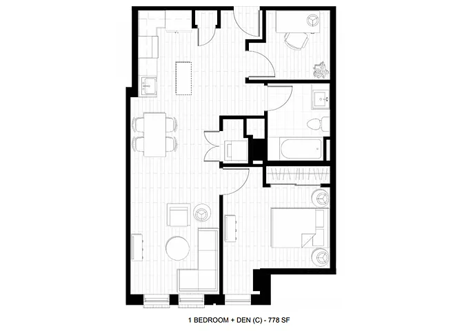 Floor plan 1 Bed 1 Bath Den C