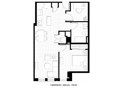Floor plan 1 Bed 1 Bath Den C