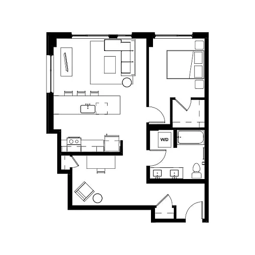 Floor plan One Bed + Den 24