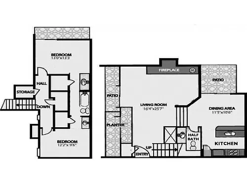 Floor plan 'F' - Unique 2 Br/1&1/2 Bath Townhouse