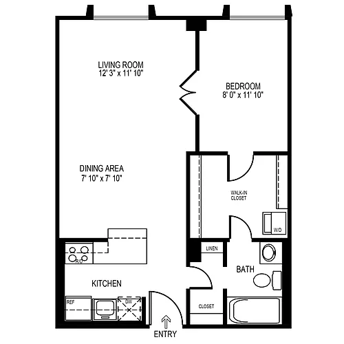 Floor plan Studio, 1 Bath 565 SF 01R
