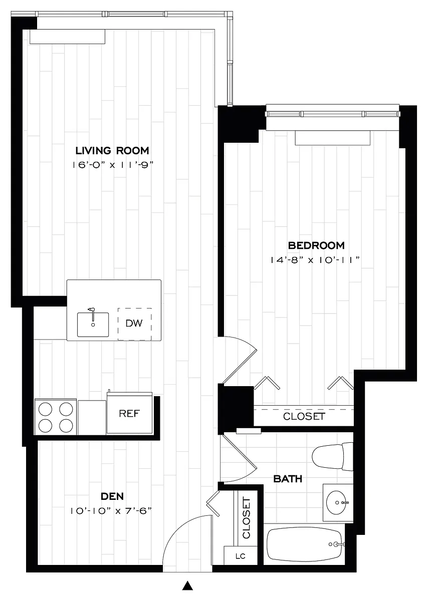 Floor plan 1 Bed/1 Bath Den-A08