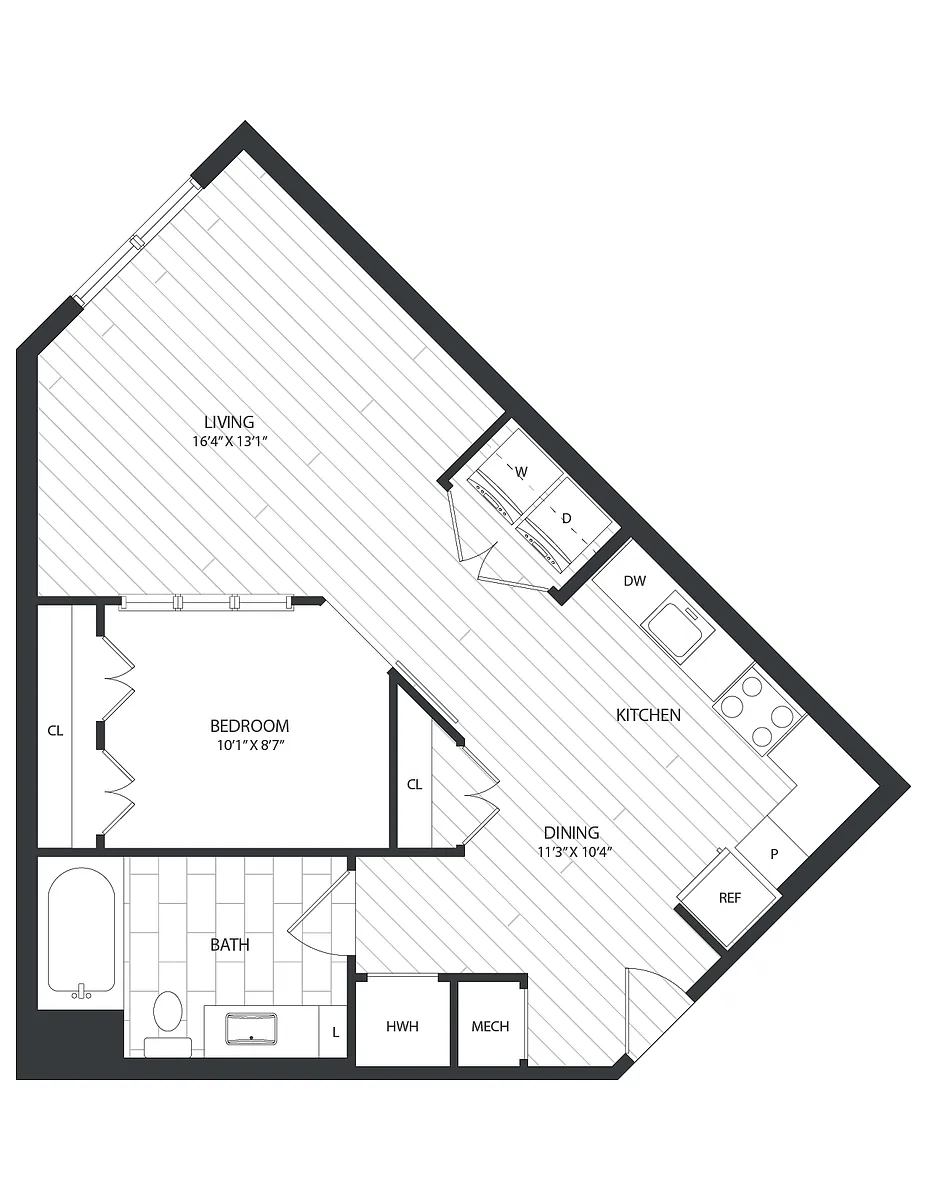 Floor plan 1 Bed/1 Bath Jr-D2A