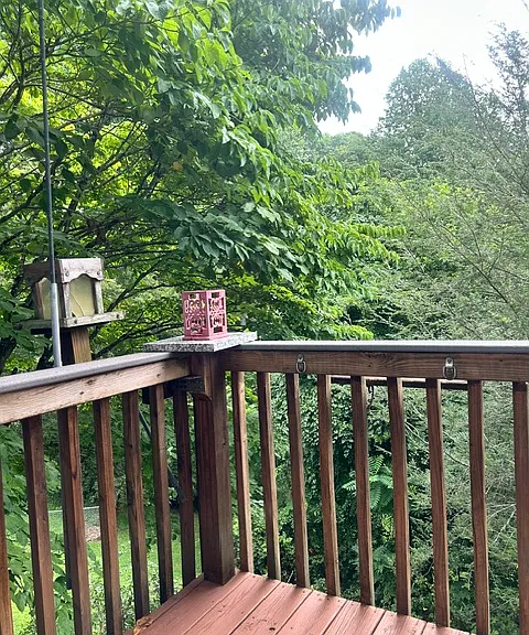 Second deck off eat-in kitchen area. Perfect for private lounging, flowers or setting up bird feeders