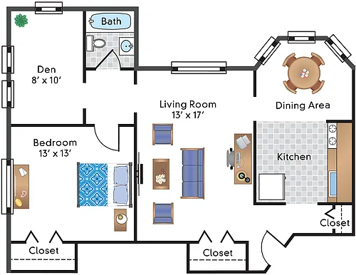 Floor plan 1 Bedroom Den 09 Tier
