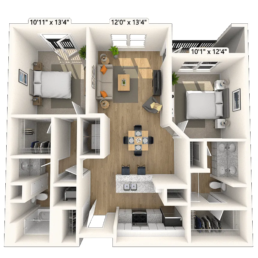 Floor plan Traditional 2x2 979-1272 SF