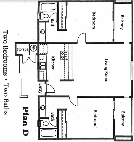 Floor plan 2 Bed 2 Bath Plan D