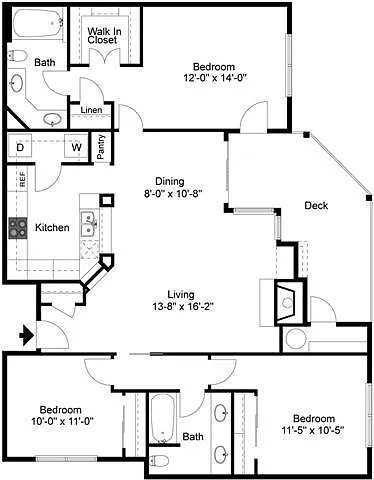 Floor plan Barcelona 3 Bedroom 2 Bath