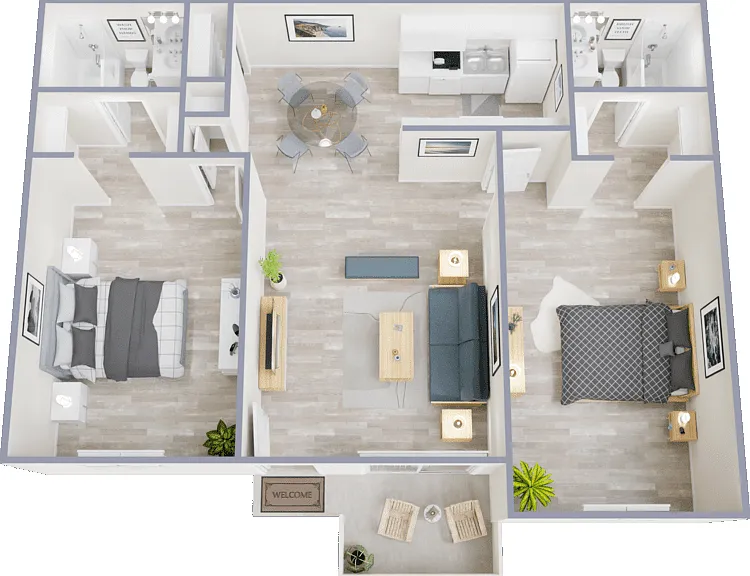 2 Bed 2 Bath - Affordable Unit Floorplan Diagram