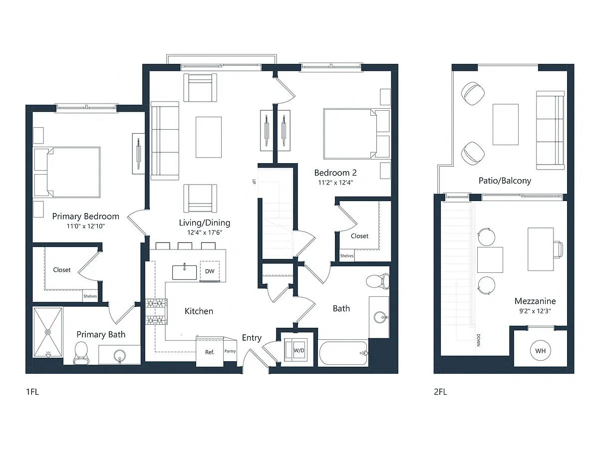 Floor plan C2M5 Loft | 2 Bed | 2 Bath | Loft