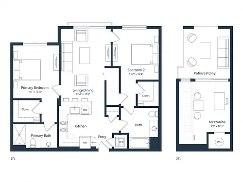 Floor plan C2M5 Loft | 2 Bed | 2 Bath | Loft