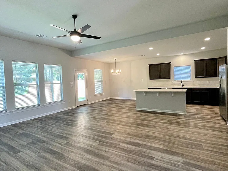 Living, kitchen and dining area