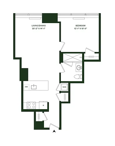 Floor plan Residence 02 - South: 1BR 1BA