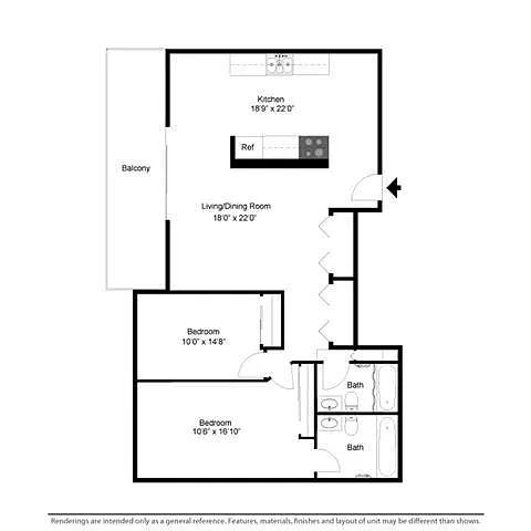 Floor plan 2 Bed 2 Bath Flat - Front