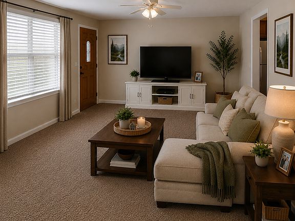Living Room w/ AI Furniture (see full wall behind front door) NOTE: Furniture is NOT included. Shown only for room size.