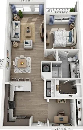 Floor plans are artist's rendering. All dimensions are approximate. Actual product and specifications may vary in dimension or detail. Not all features are available in every apartment. Prices and availability are subject to change. Floor plans are artist
