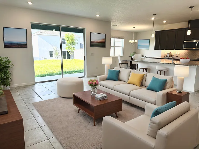 Great Room. Furniture is for illustrative purposes, not included.