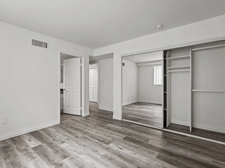 Bedroom with Mirrored Closet and Vinyl Flooring