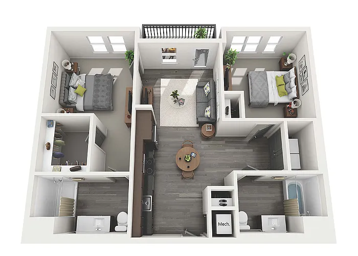 Floor plan 2 Bedroom 2 Bath - 1008 sq. ft.