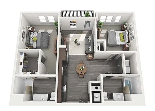 Floor plan 2 Bedroom 2 Bath - 1008 sq. ft.
