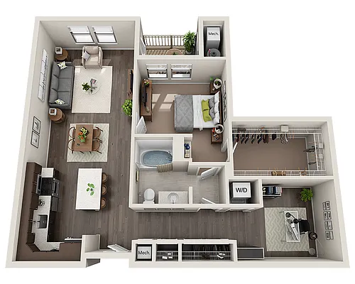 Floor plan A1LD (1x1 Den)