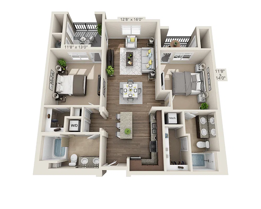 Floor plan Two Bedroom B2D