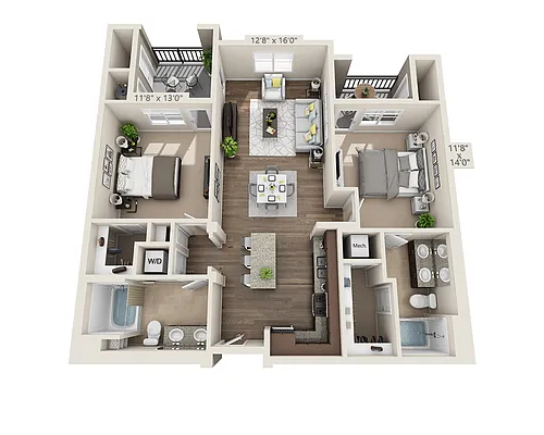 Floor plan Two Bedroom B2D